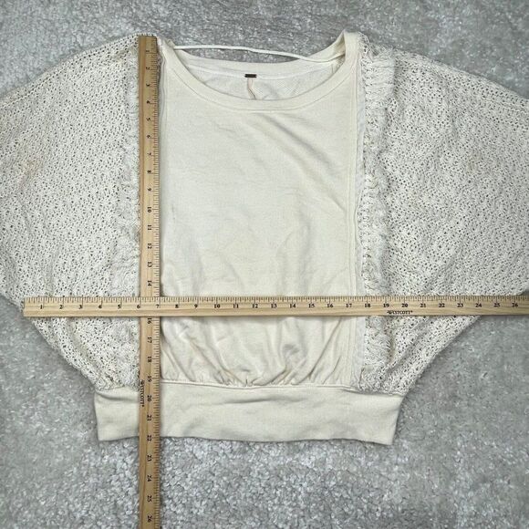 Free People Faff & Fringe Pullover Sweater Cream Crotchet - Picture 12 of 14